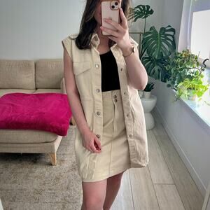 H&M Ivory Denim Cargo Skirt & Vest Set Size 8